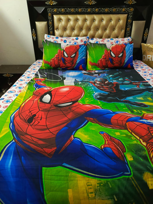 Spiderman with Team Double Bedsheet