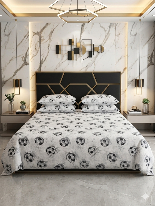 Elaftex Football Cotton Printed All over Double Bedsheets