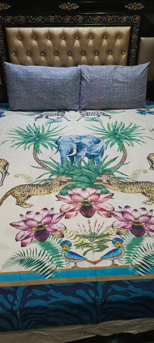 Elephant Tigers Jungle Double Bedsheet