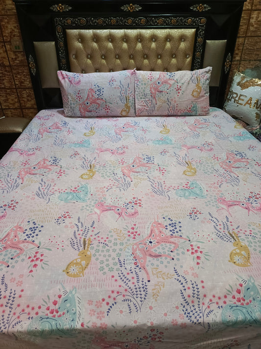 Unicorn Pink All over Double Bedsheet