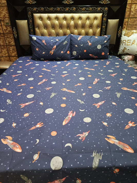 Galaxy Space Rocket Double Bedsheet