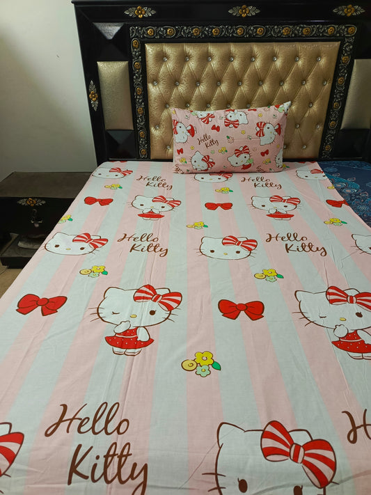 Hello kitty stripes pink cotton Bedsheets