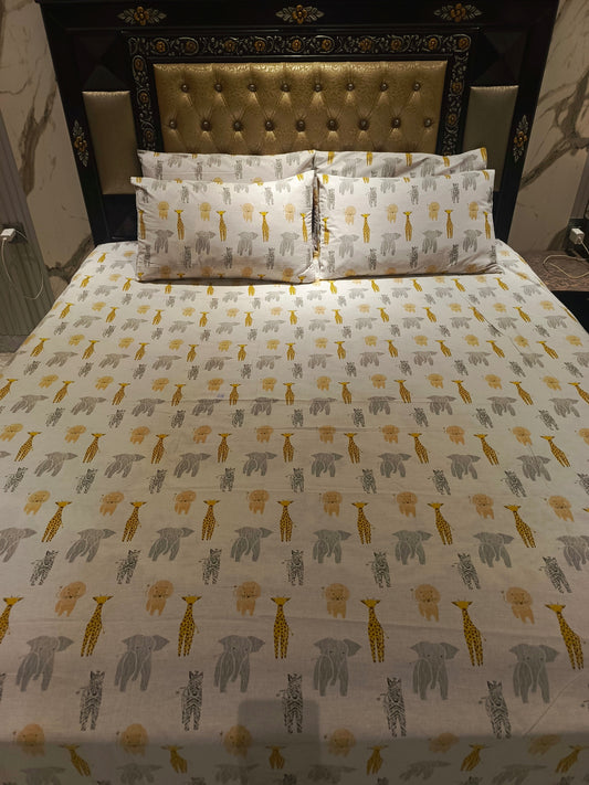 Elephant Lion Girrafe Cotton Bedsheet
