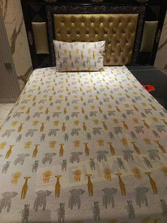 Elephant lion Girrafe Cotton Bedsheet