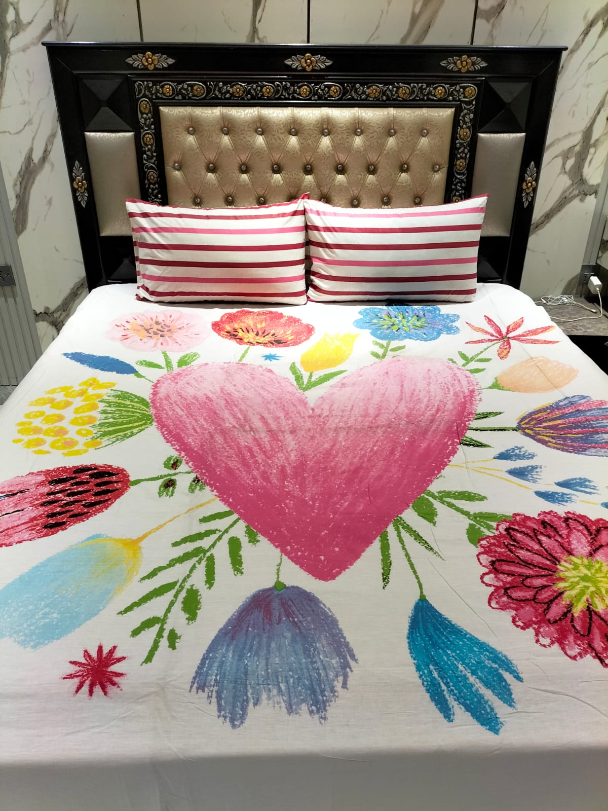 💖 Romantic & Elegant 🌸 Premium Double Bedsheet Set – 100% Pure Cotton 🌸
