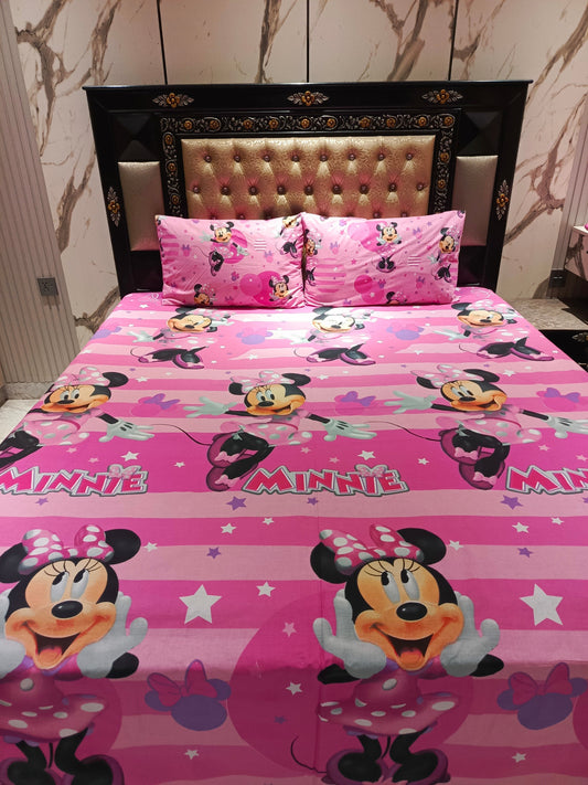 MinnieMouse Big Cotton Double Bedsheets With 2 Pillow Case