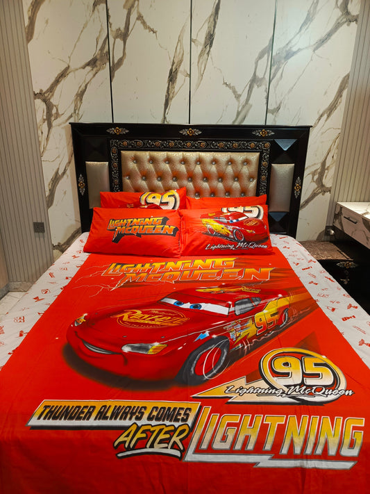 Lightning Red Cotton Double Bedsheets