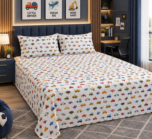 Little Wheels Parcale Cotton Double Bedsheets