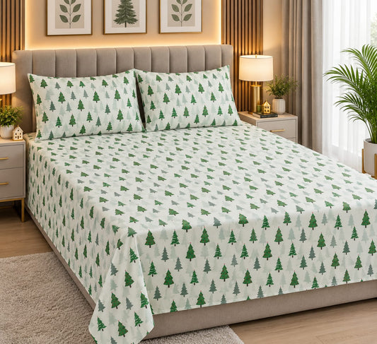 Pine Tree Meadow Cotton Double Bedsheets