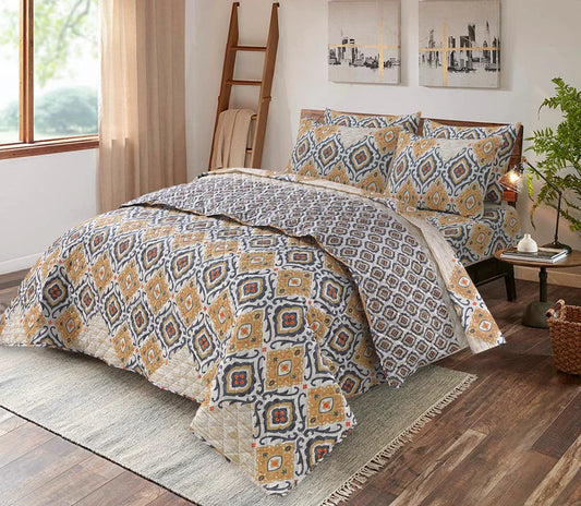 Golden Skin Geometric 6pc Comforter set & Duvet Cover Set