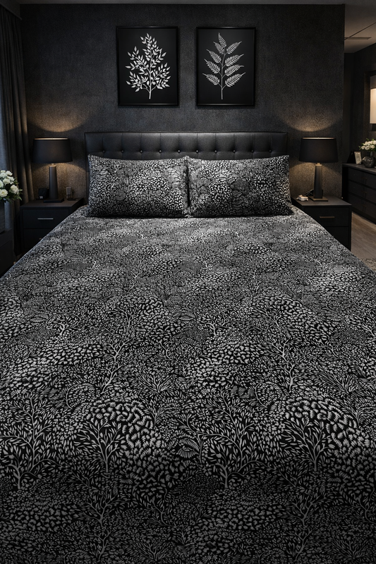Black Flowers Cotton Bedsheets
