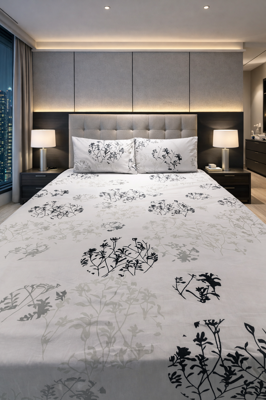 Black & White Flowers Tchibo Cotton Bedsheet