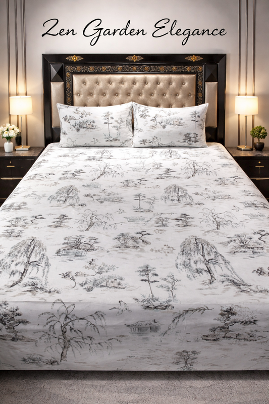 “Zen Garden Toile – Pure Cotton Double Bedsheet”