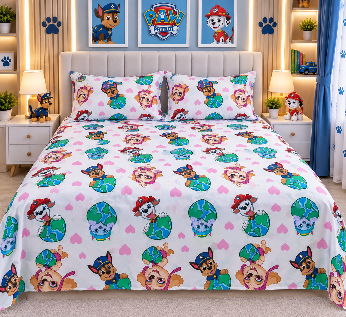 🌍 Paw Patrol Earth Explorer Cotton Bedsheets