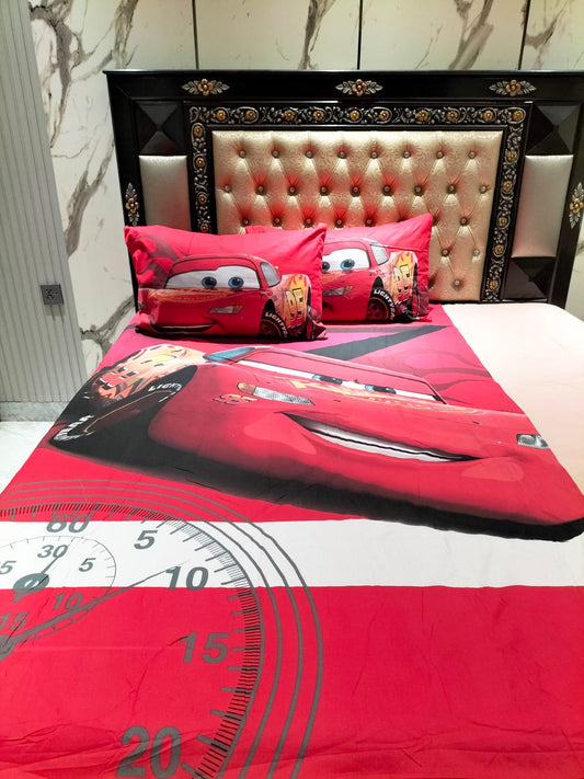 Lighting McQueen Cotton Single Bedsheet With 2 Pillow Covers