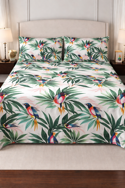 “Tropical Paradise” 🌿🦜 Double Bedsheets