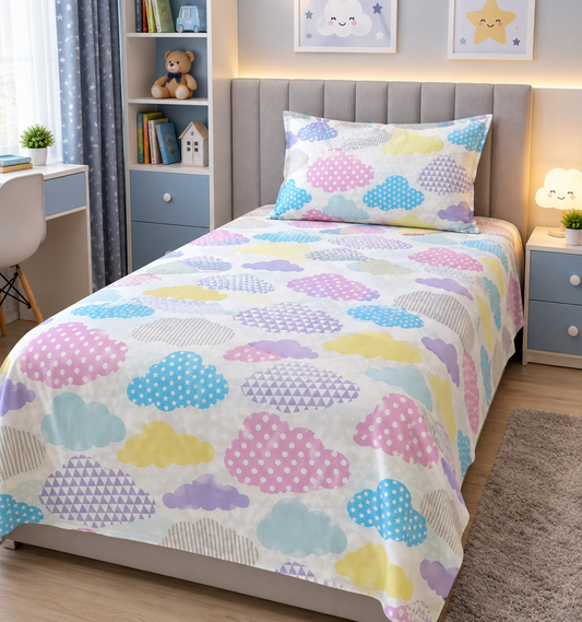 Happy Little Clouds Sunshine & Showers Cotton Single Bedsheets