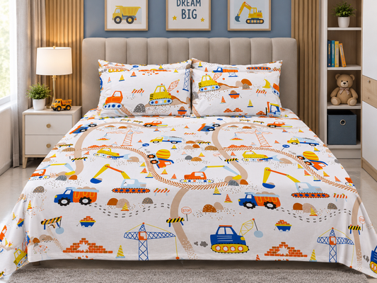 Trucks & Diggers Cotton Double Bedsheets