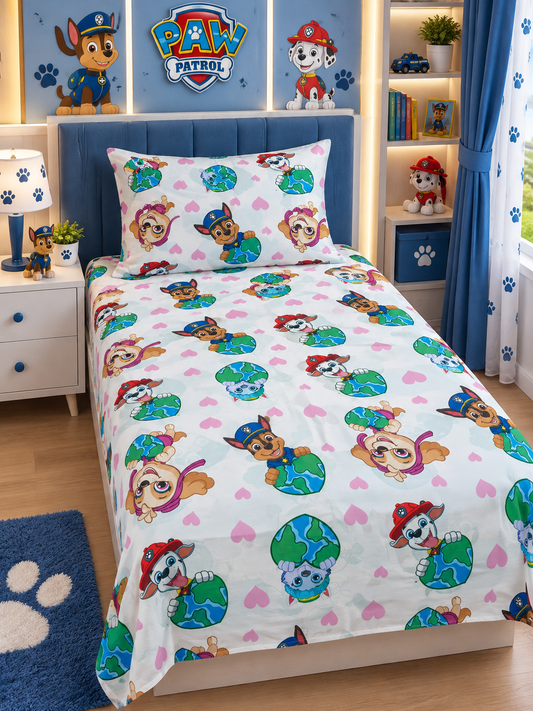 🌍 Paw Patrol Earth Explorer Cotton Bedsheets