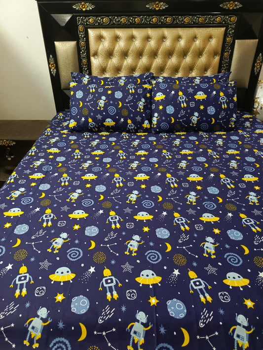 Spaceship Galaxy Double Bedsheet