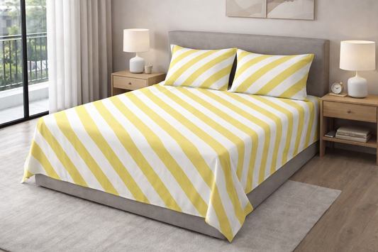 Yellow Diagonal Stripes Parcel T200 Cotton Double (King) Bedsheets